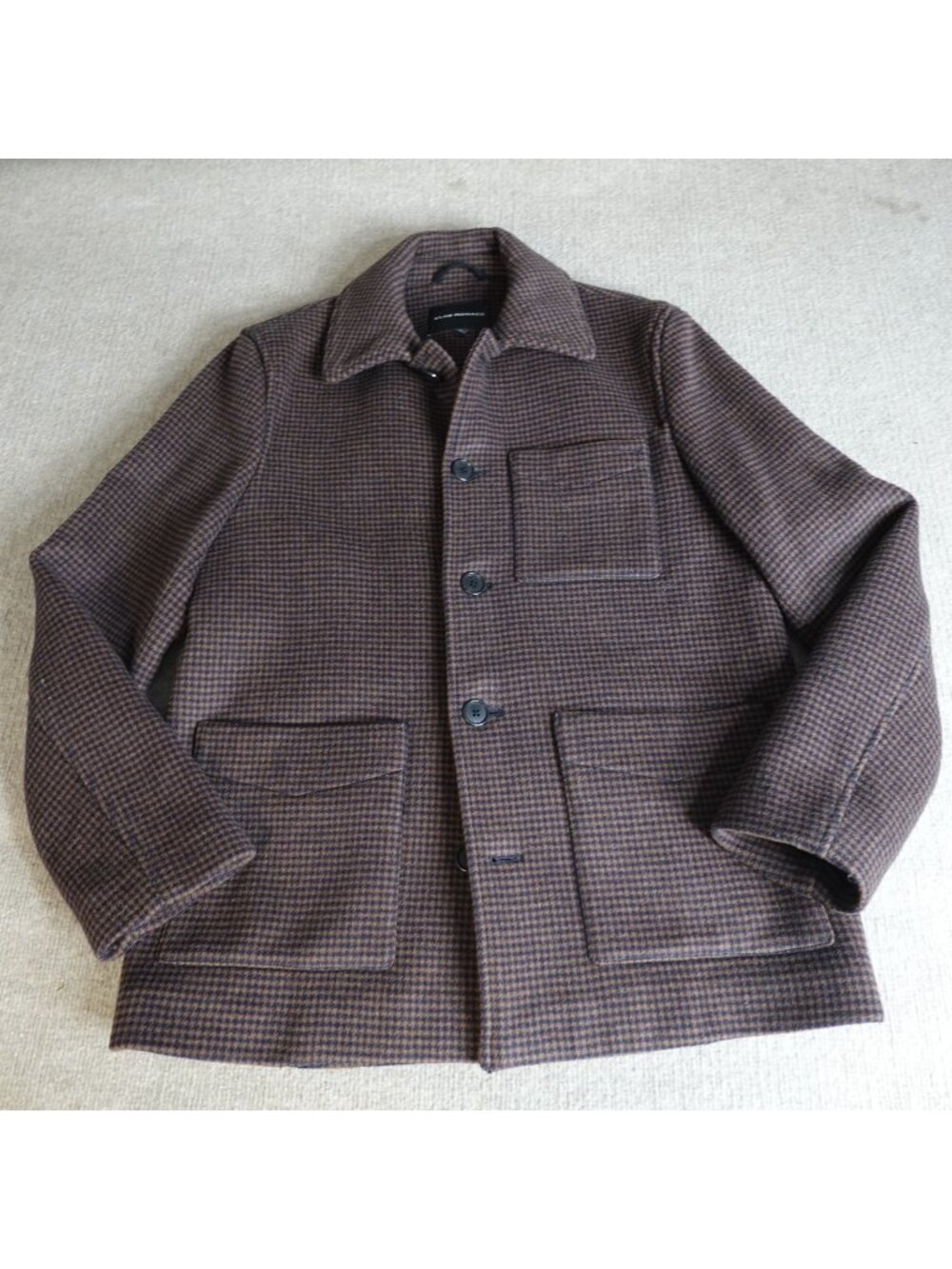 Club Monaco Mens Jacket Small Brown Chore Coat Houndstooth Wool Blend